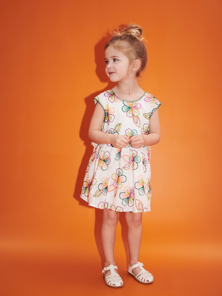 Pink/Green Embroidered Cotton Dress (3mths-8yrs) - Image 1 of 8