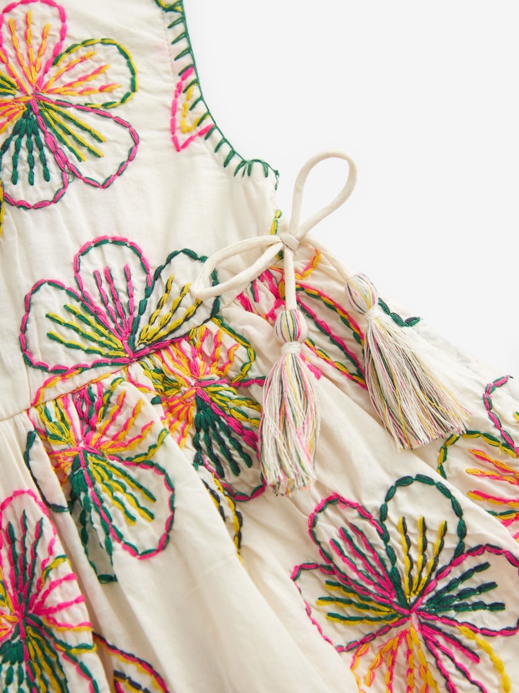 Pink/Green Embroidered Cotton Dress (3mths-8yrs) - Image 8 of 8