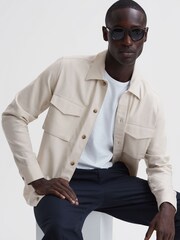 Reiss Ecru Santy Cotton-Linen Long Sleeve Overshirt - Image 1 of 6