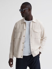 Reiss Ecru Santy Cotton-Linen Long Sleeve Overshirt - Image 4 of 6