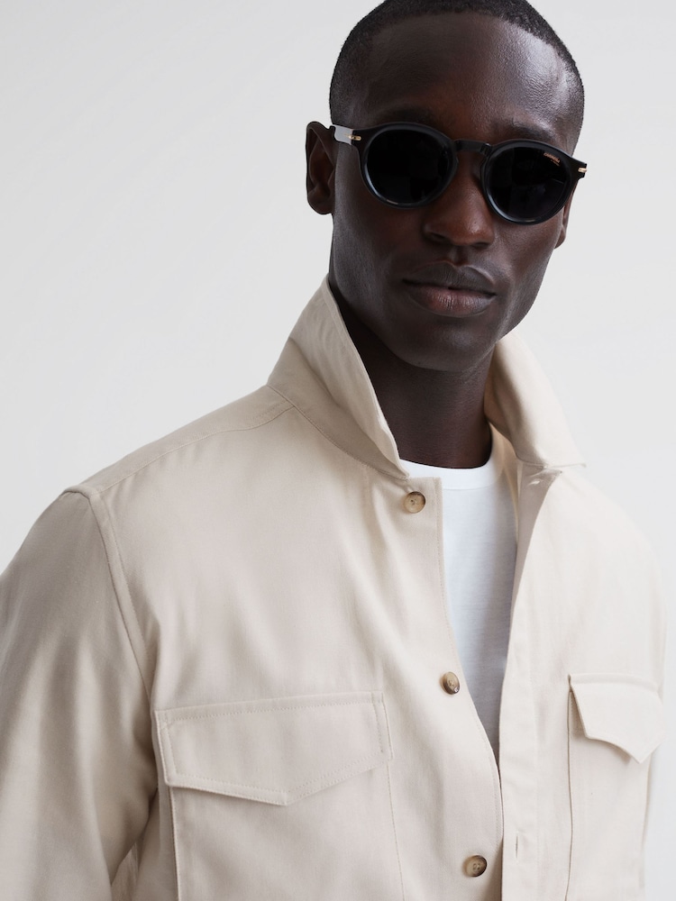 Reiss Ecru Santy Cotton-Linen Long Sleeve Overshirt - Image 6 of 6