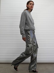 Religion Silver Foil Wide Leg Metallic Cargo Trousers With Pockets - Image 4 of 9