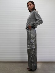 Religion Silver Foil Wide Leg Metallic Cargo Trousers With Pockets - Image 5 of 9