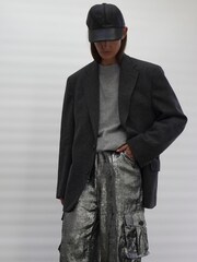 Religion Silver Foil Wide Leg Metallic Cargo Trousers With Pockets - Image 8 of 9