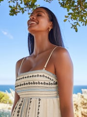 Neutral Embroidered Maxi Summer Dress With Linen - Image 3 of 5