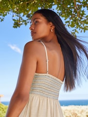Neutral Embroidered Maxi Summer Dress With Linen - Image 4 of 5