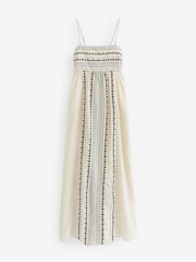 Neutral Embroidered Maxi Summer Dress With Linen - Image 5 of 5