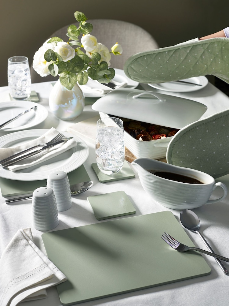 Set of 4 Sage Green Wooden Placemats and Coasters - Image 2 of 4
