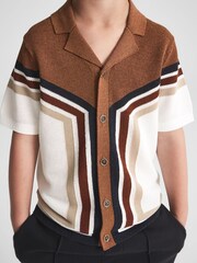 Reiss Rust Vinci Senior Cuban Collar Panel Detail Shirt - Image 1 of 6