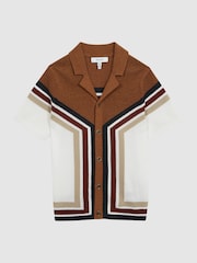 Reiss Rust Vinci Senior Cuban Collar Panel Detail Shirt - Image 2 of 6