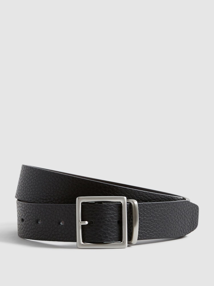 Reiss Black Cooper Grained Leather Belt - Image 1 of 7