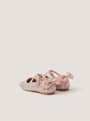Monsoon Pink Glitter Bow Mary Jane Ballet Flats - Image 2 of 2