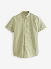 Green Stretch Oxford Printed Short Sleeve Shirt - Image 4 of 5