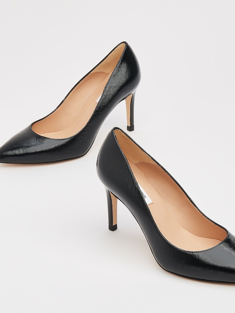 LK Bennett Black Floret Nappa Leather Pointed Toe Courts - Image 2 of 4