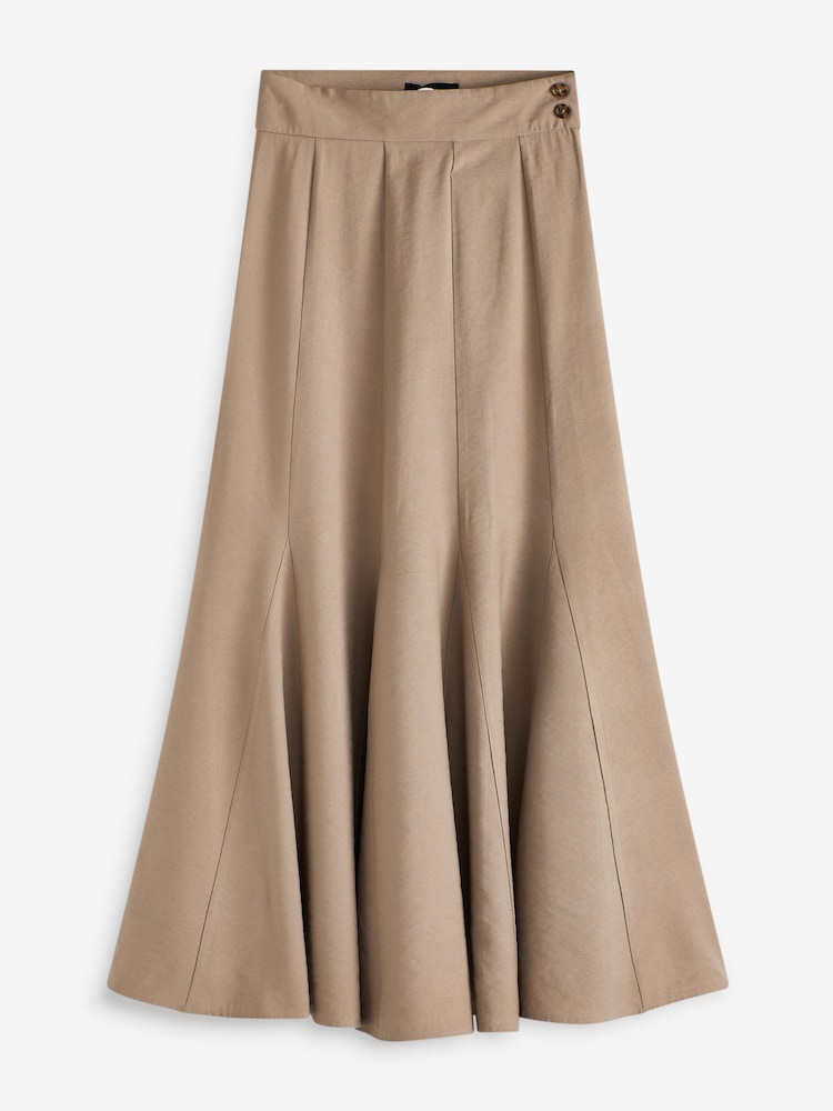 Mink Brown Tailored Seam Detail Midi Skirt - Image 1 of 6 Mink Brown Tailored Seam Detail Midi Skirt - Image 1 of 6