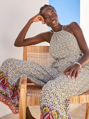 Green/Pink Border Print Cut-Out Jumpsuit - Image 1 of 6
