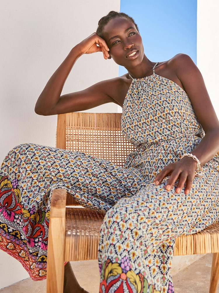 Green/Pink Border Print Cut-Out Jumpsuit - Image 1 of 6