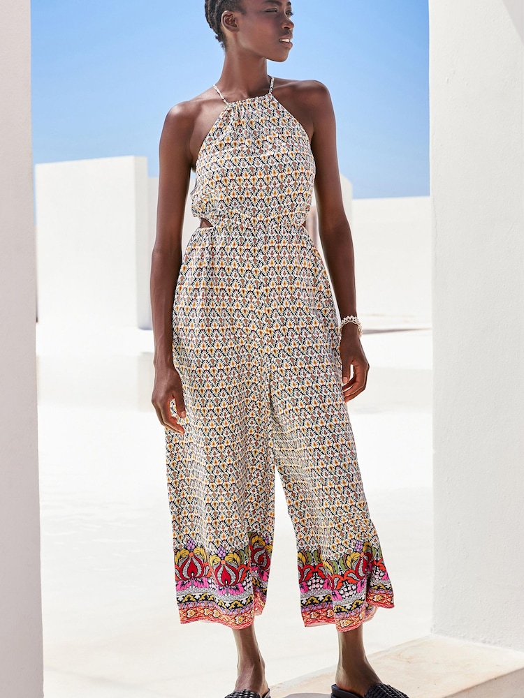 Green/Pink Border Print Cut-Out Jumpsuit - Image 2 of 6