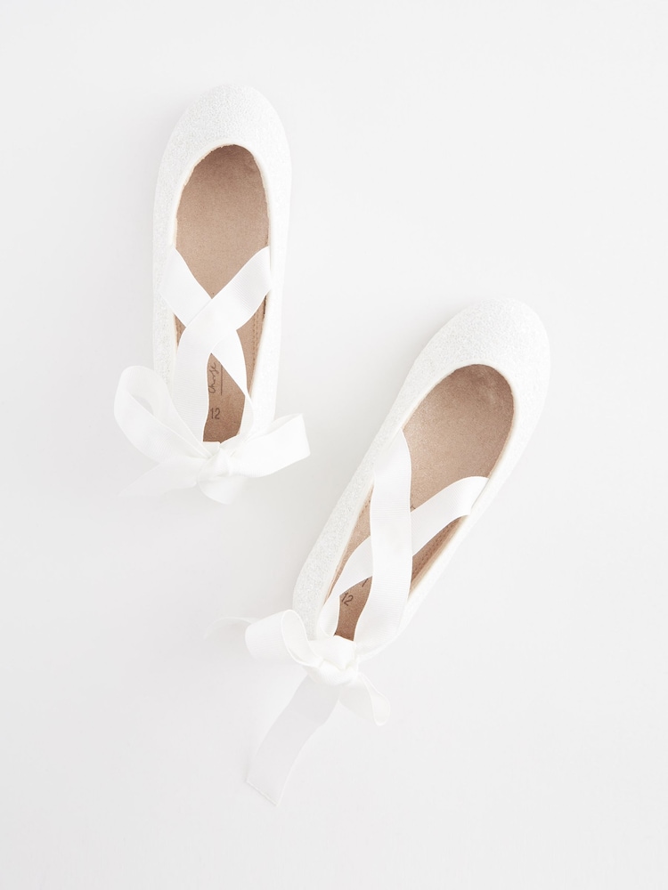 White Glitter Ballet Tie Occasion Shoes - Image 1 of 6