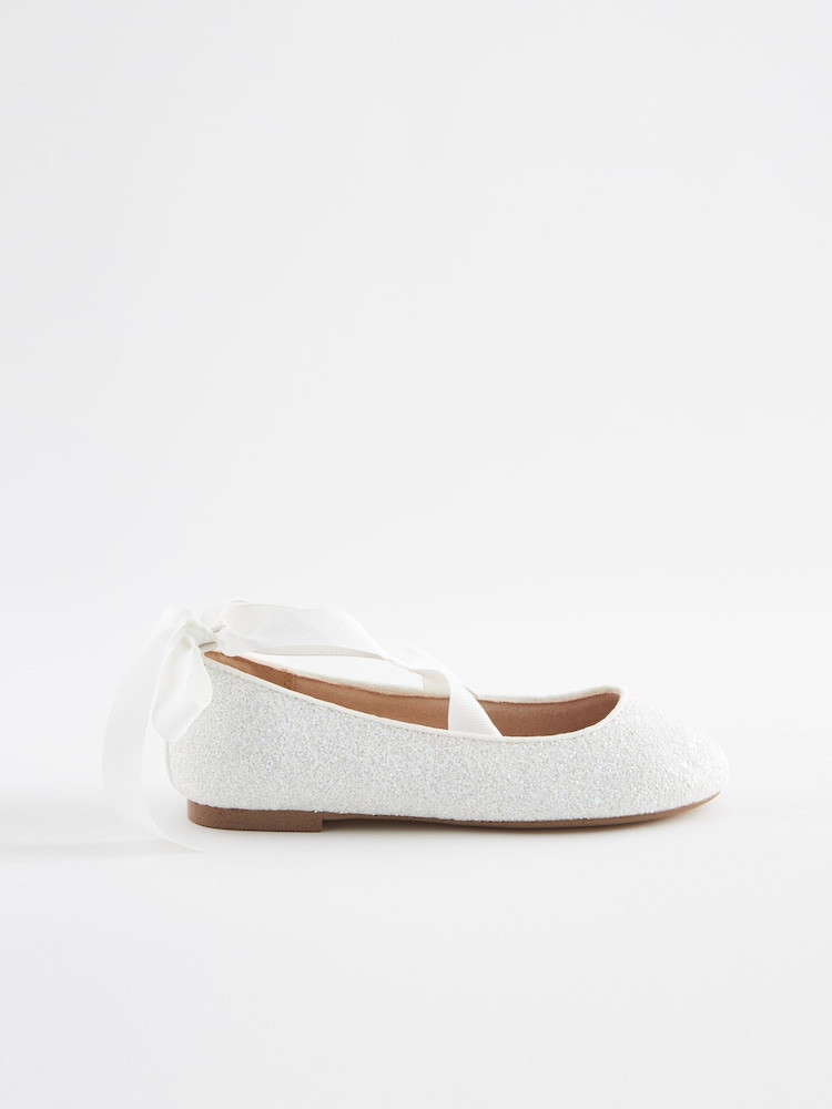 White Glitter Ballet Tie Occasion Shoes - Image 2 of 6