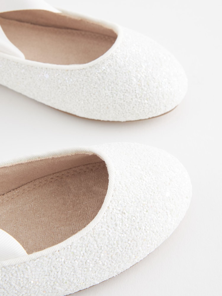 White Glitter Ballet Tie Occasion Shoes - Image 6 of 6