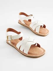 White Wide Fit (G) Woven Leather Sandals - Image 1 of 5