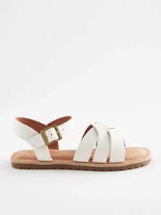 White Wide Fit (G) Woven Leather Sandals - Image 2 of 5