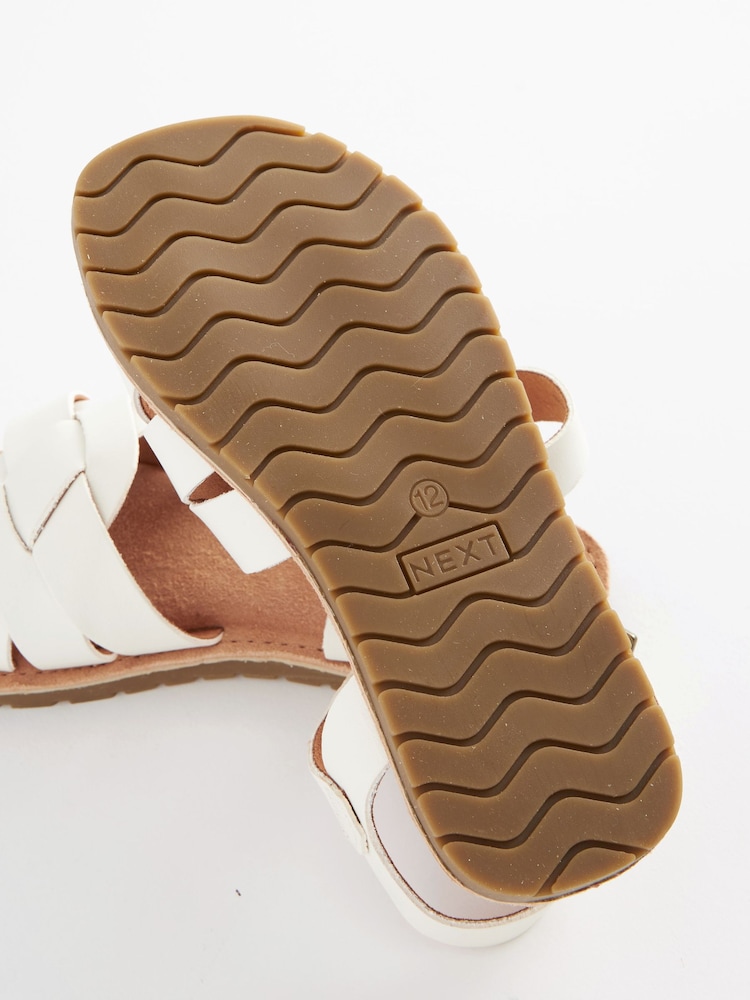 White Wide Fit (G) Woven Leather Sandals - Image 5 of 5 White Wide Fit (G) Woven Leather Sandals - Image 5 of 5