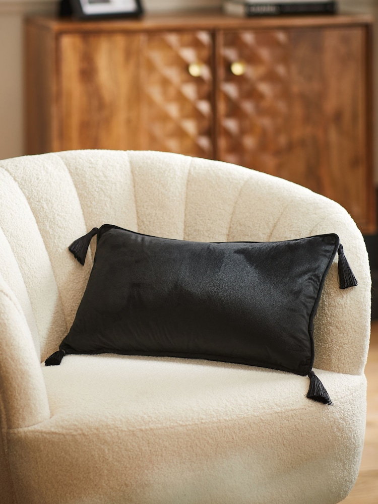Black 50 x 30cm Matte Velvet Cushion - Image 1 of 5