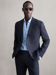 Reiss Navy Kin Slim Fit Single Breasted Linen Blazer - Image 1 of 5