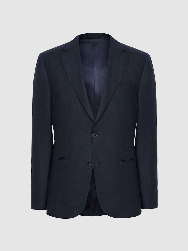 Reiss Navy Kin Slim Fit Single Breasted Linen Blazer - Image 2 of 5