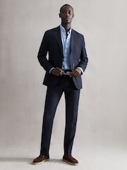 Reiss Navy Kin Slim Fit Single Breasted Linen Blazer - Image 3 of 5