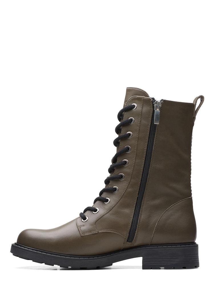 Clarks Dark Olive Green Standard Fit (F) Leather Orinoco2 Style Boots - Image 2 of 7