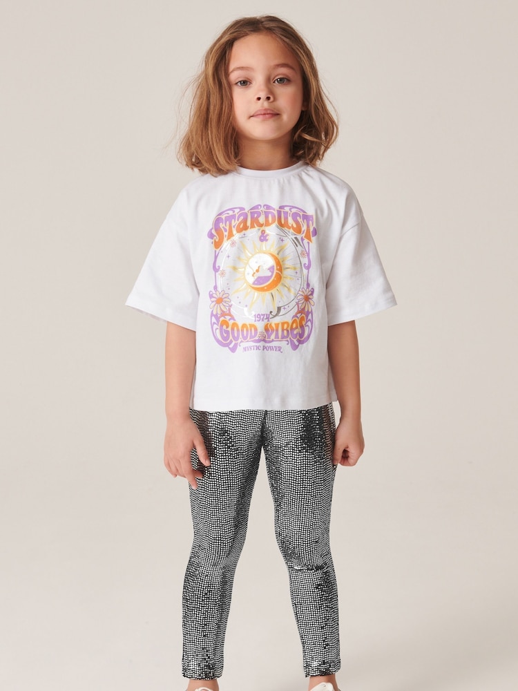 Silver Sparkle Leggings And T-Shirt Set (3-16yrs) - Image 1 of 6