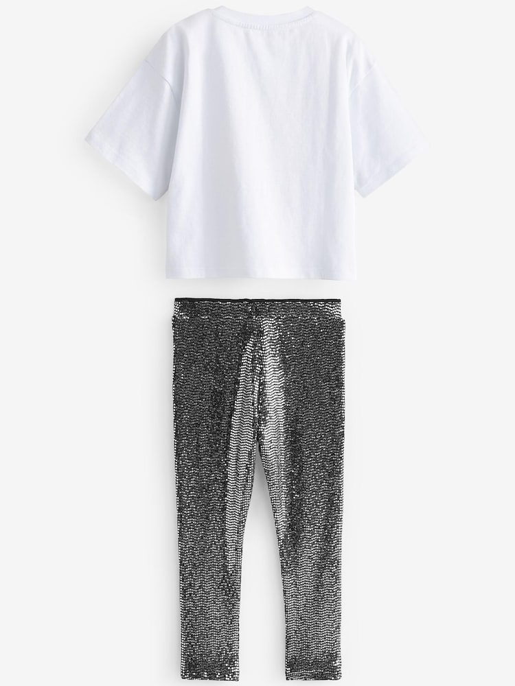 Silver Sparkle Leggings And T-Shirt Set (3-16yrs) - Image 6 of 6