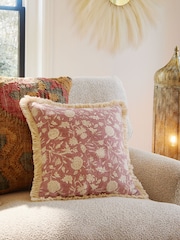 Rose Pink Floral Printed 43 x 43cm Fringe Cushion - Image 1 of 6