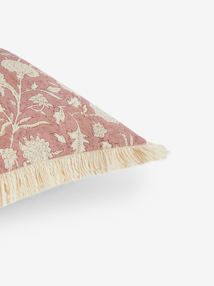 Rose Pink Floral Printed 43 x 43cm Fringe Cushion - Image 2 of 6