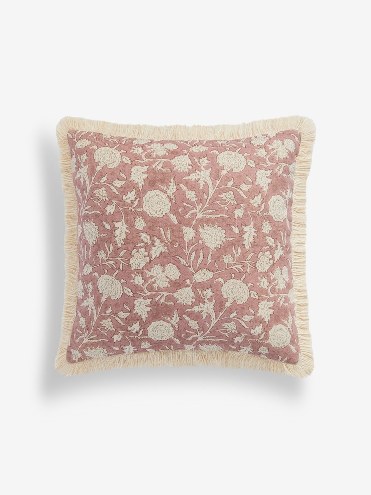Rose Pink Floral Printed 43 x 43cm Fringe Cushion - Image 3 of 6