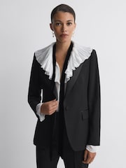 Reiss Cream/Black Azariah Sheer Ruffle Velvet Tie-Neck Blouse - Image 3 of 5