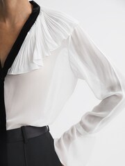 Reiss Cream/Black Azariah Sheer Ruffle Velvet Tie-Neck Blouse - Image 4 of 5