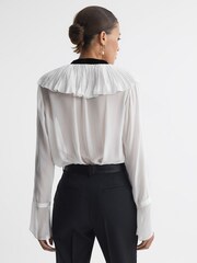 Reiss Cream/Black Azariah Sheer Ruffle Velvet Tie-Neck Blouse - Image 5 of 5