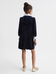 Reiss Navy Riley Senior Diamante Collar Velvet Dress - Image 5 of 7