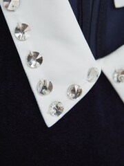Reiss Navy Riley Senior Diamante Collar Velvet Dress - Image 7 of 7