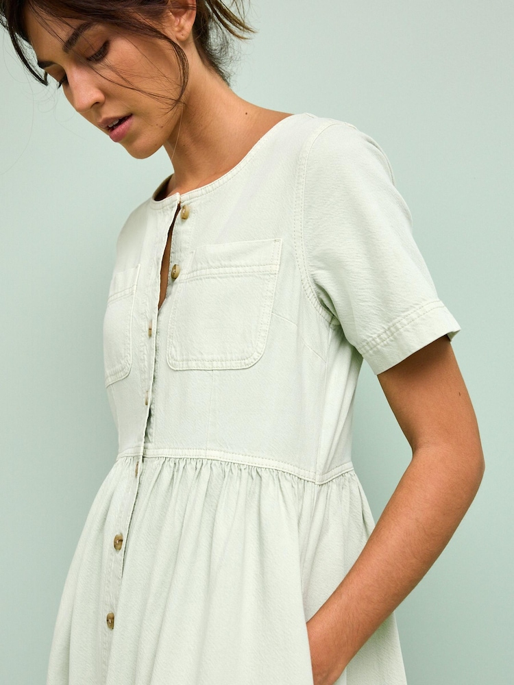 Szałwiowy - Button Through Denim Midi Dress - Image 4 of 5