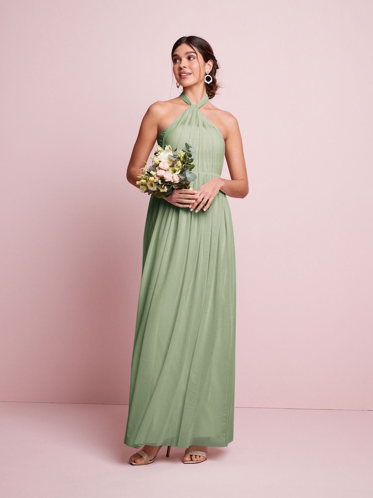 Sage Green Mesh Multiway Bridesmaid Wedding Maxi Dress - Image 1 of 6