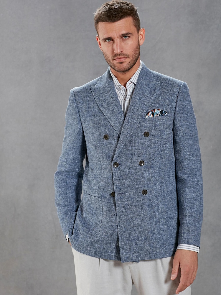 Blue Signature Double Breasted Angelico Linen Blend Blazer - Image 1 of 13