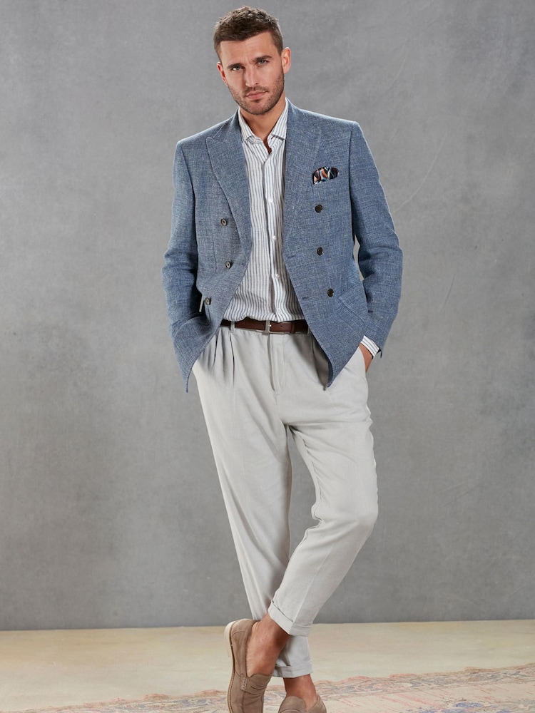 Blue Signature Double Breasted Angelico Linen Blend Blazer - Image 2 of 13