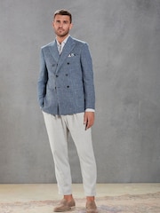 Blue Signature Double Breasted Angelico Linen Blend Blazer - Image 4 of 13