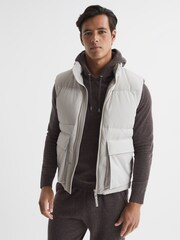 Reiss Stone Westbrook Funnel Neck Puffer Gilet - Image 1 of 5
