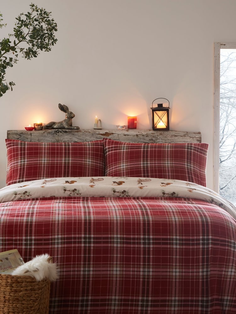 Dreams & Drapes Natural Derwent Check 100% Cotton Duvet Cover and Pillowcase Set - Image 1 of 4
